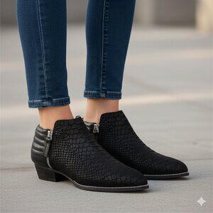 Senso Britney V Boots Booties Biker Moto Snakeskin Embossed Zipper Leather Black